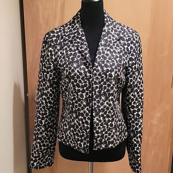 Lafayette 148 black/white print blazer size 6 silk blend - Picture 1 of 8